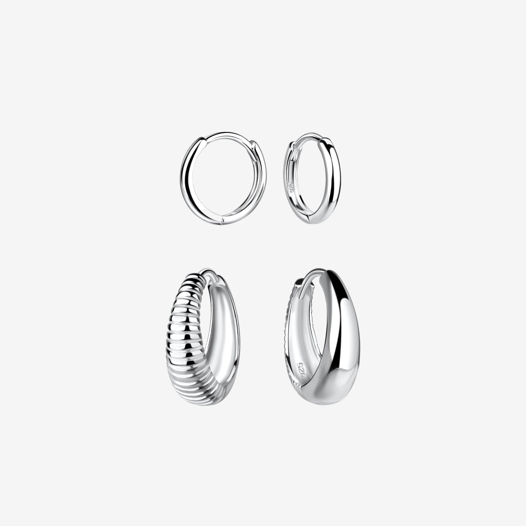 Huggie Hoop Enkelt Silverset