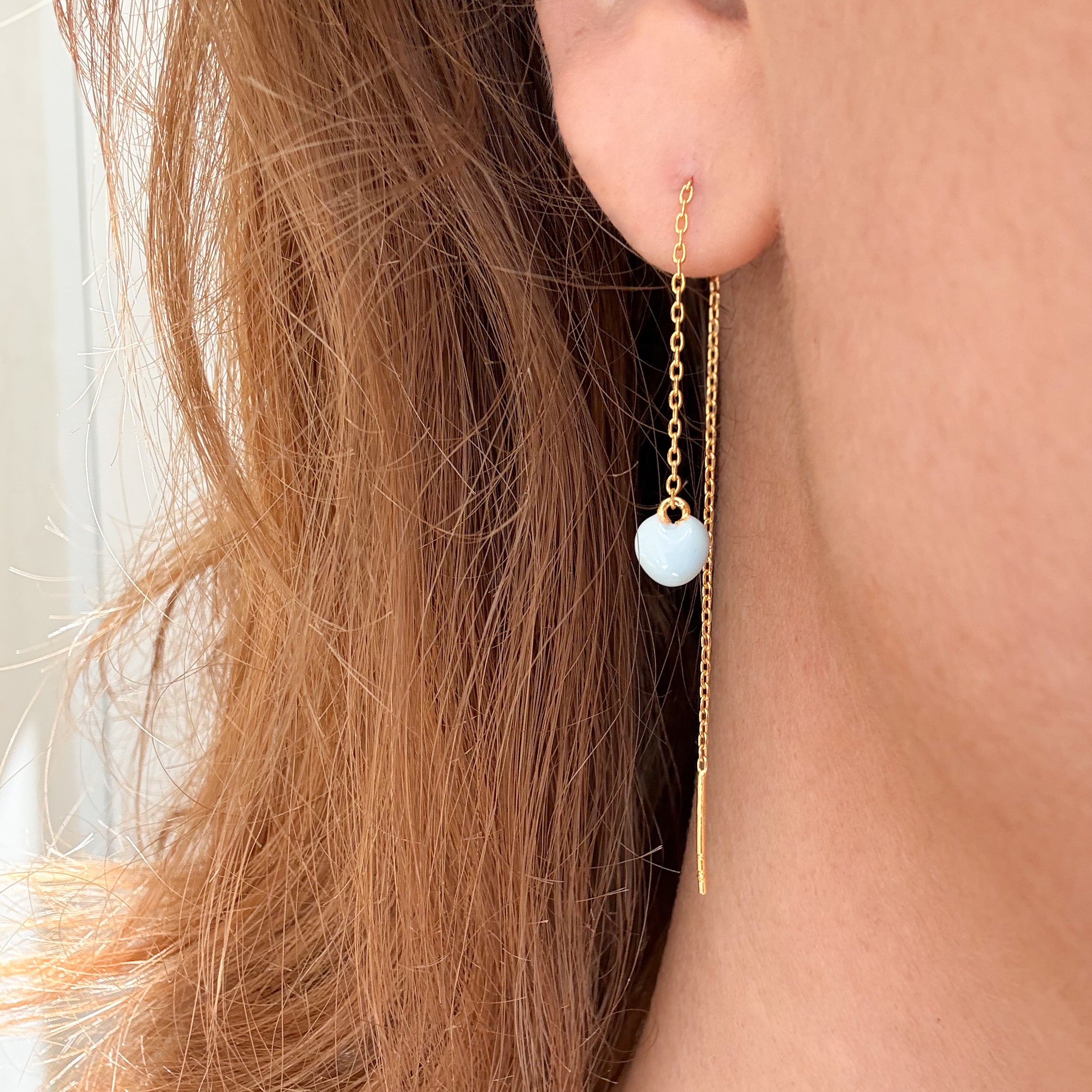 Blå Hjärtkedja Örhänge Förgyllt