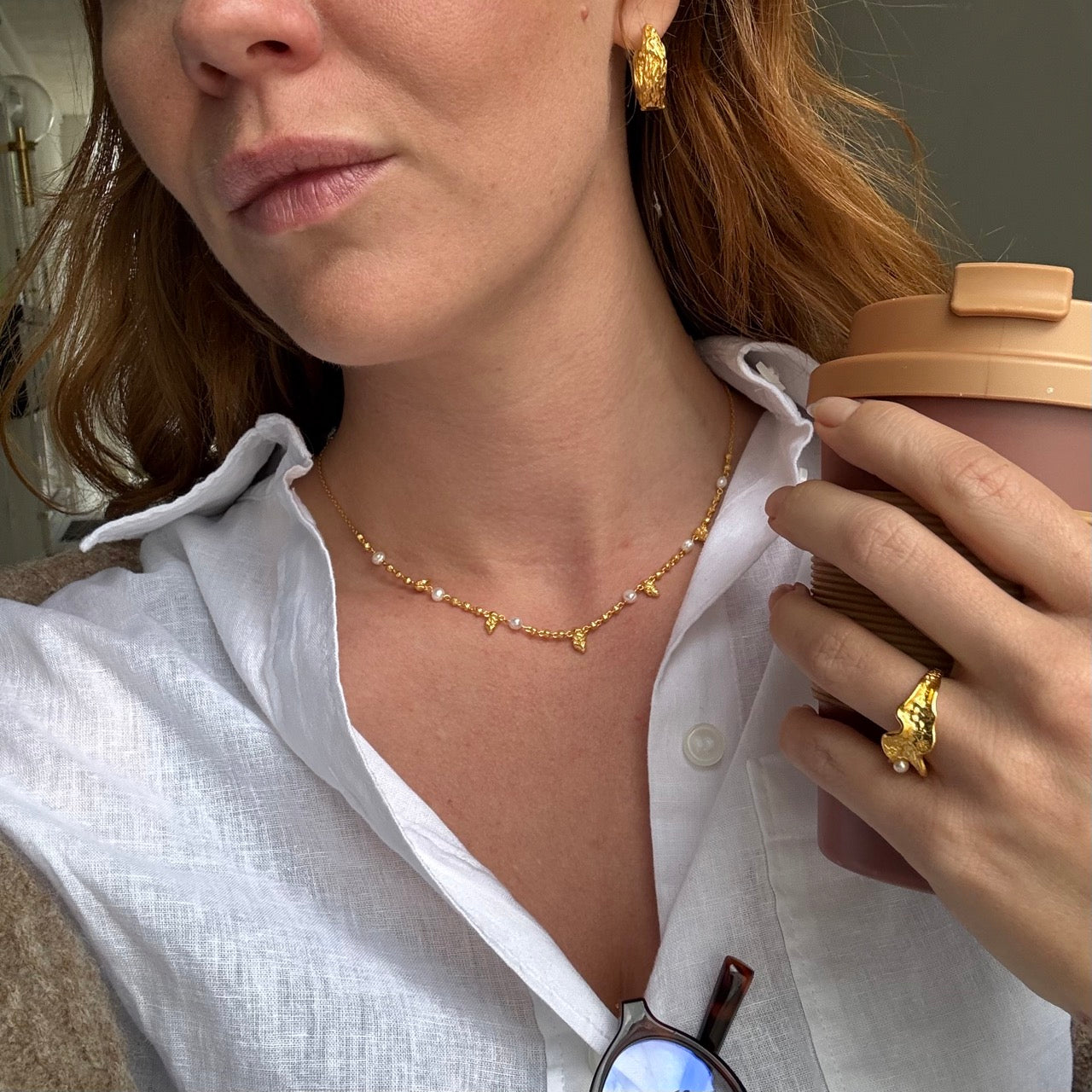 Halsband med lövpärlor, förgyllt