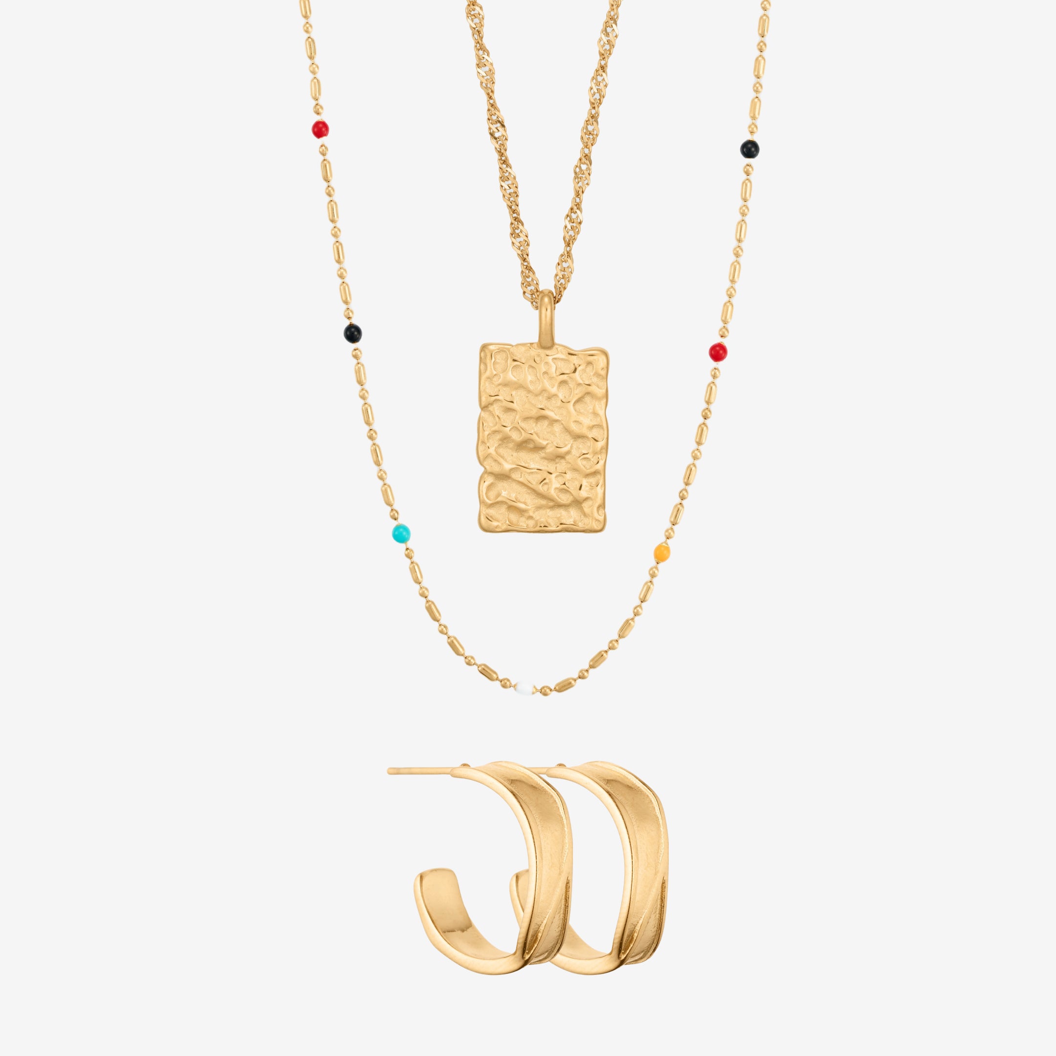 Multi- och Chunky Hoop-set: 2 halsband och 1 örhänge