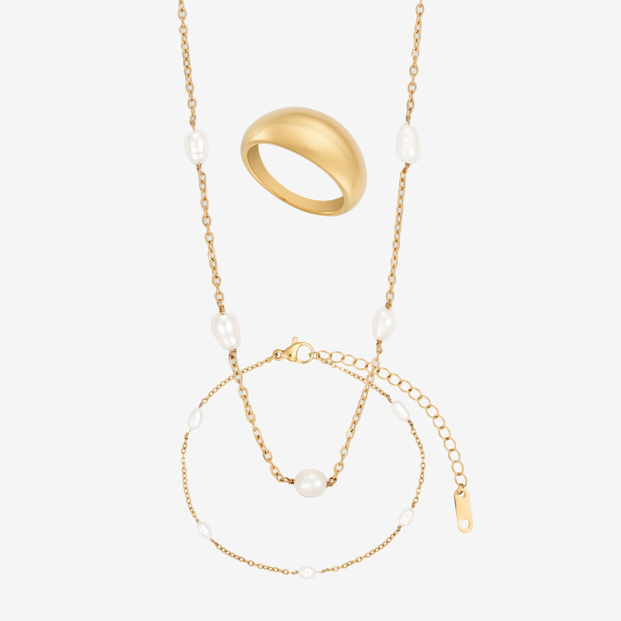 Pärl Chunky Set: 1 ring, 1 armband och 1 halsband