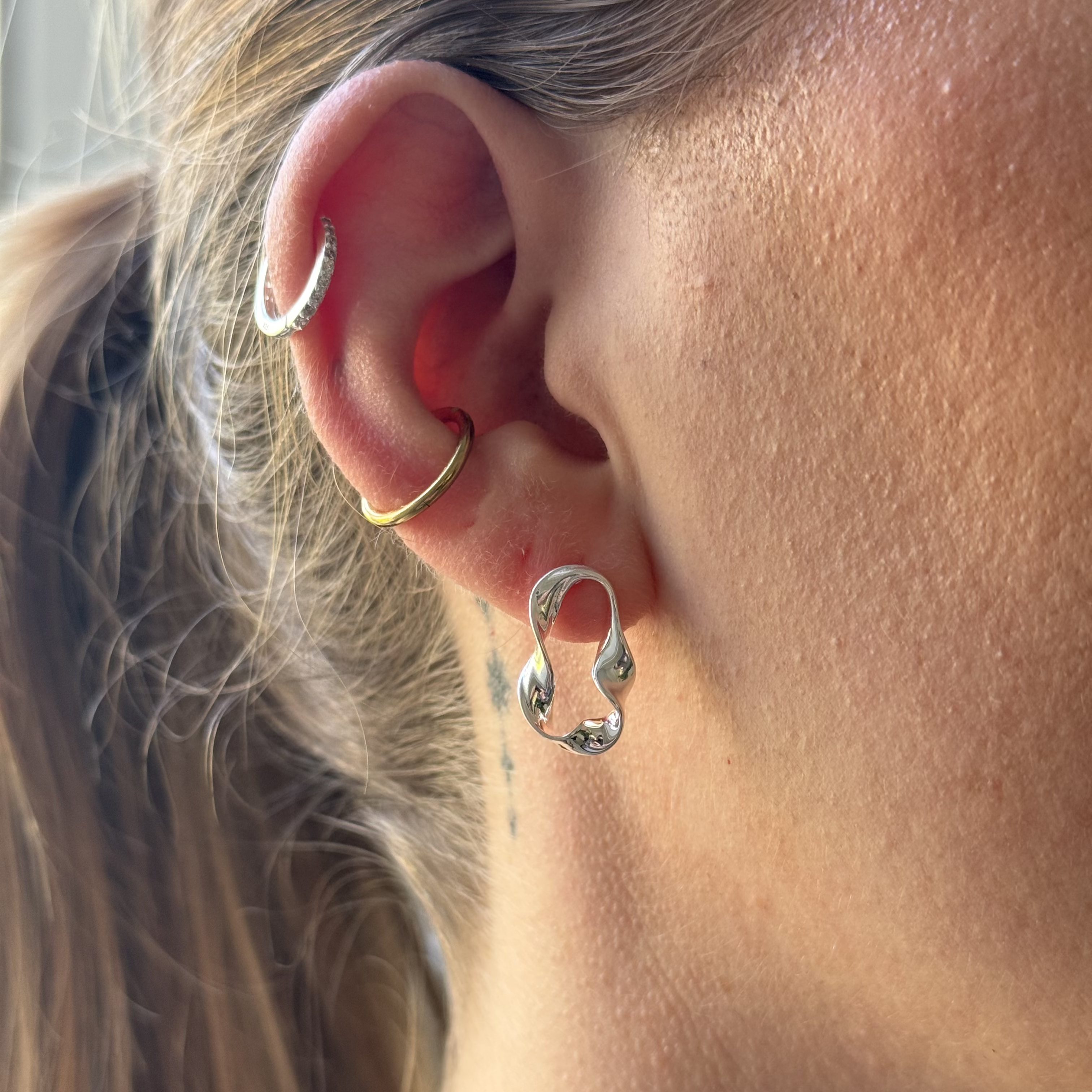 Wave Hoop Stud Ørering 925 Sølv Smykke
