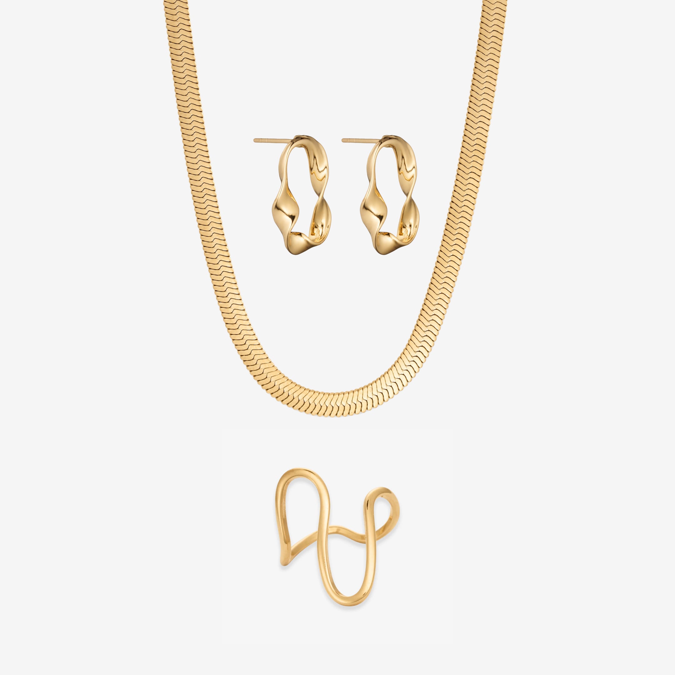 Våg- och ormset: 1 halsband, 1 örhänge och 1 ring