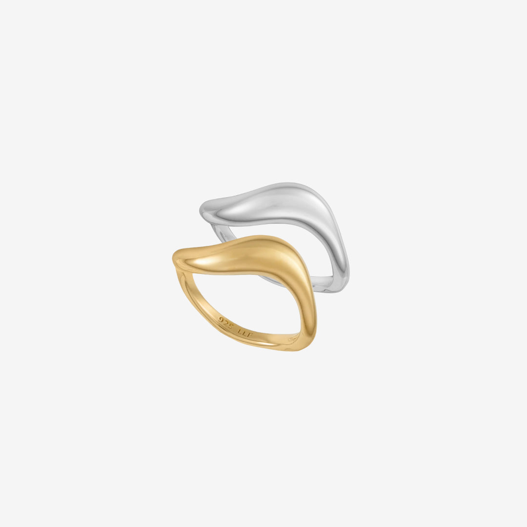 Wave Ring Silver och Guld Set: 2 ringar