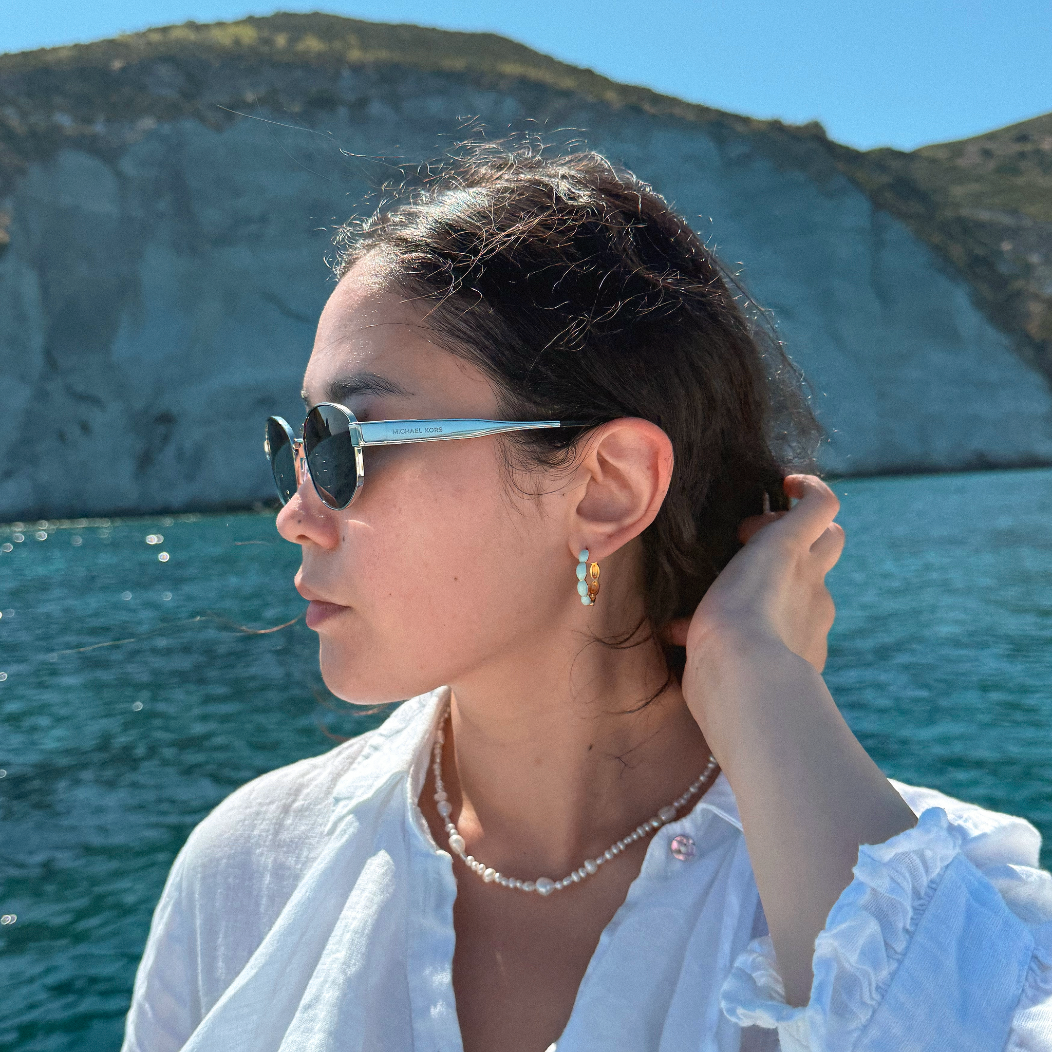 Bubbelring Blå 24mm Förgylld