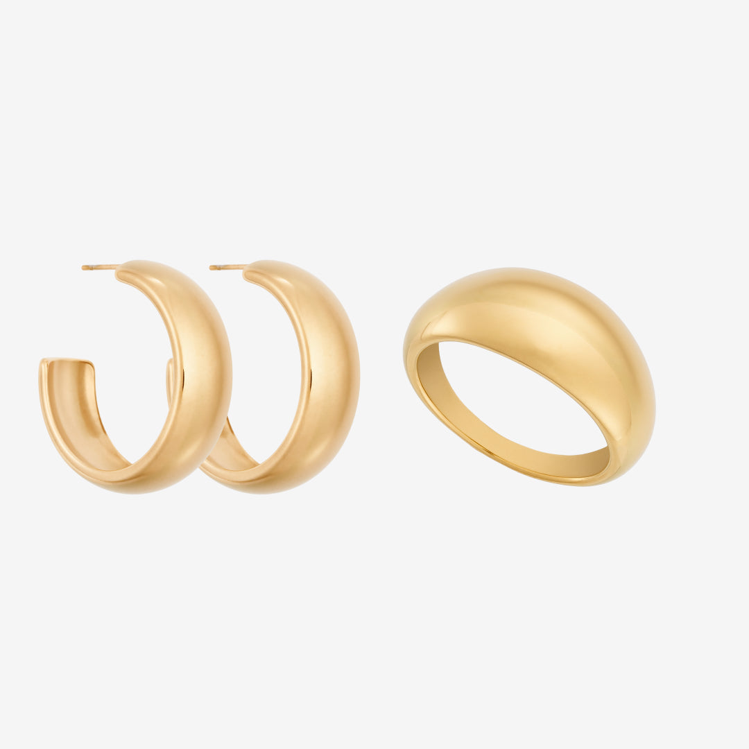 Klassiskt Chunky-set: 1 ring och 1 örhänge