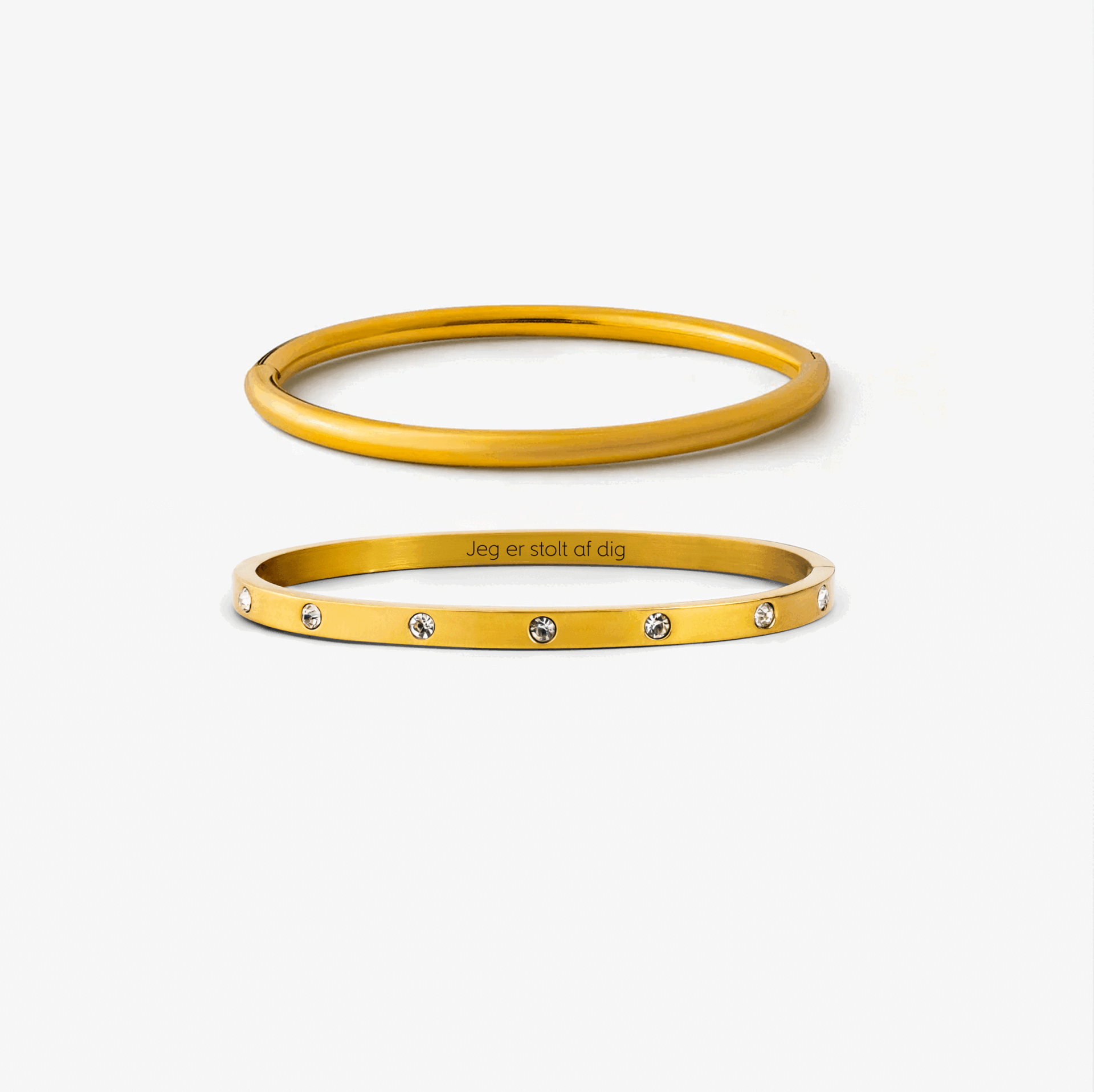 Classic Krystal Dot Armbånd m. indgravering & Rund Bangle Sæt