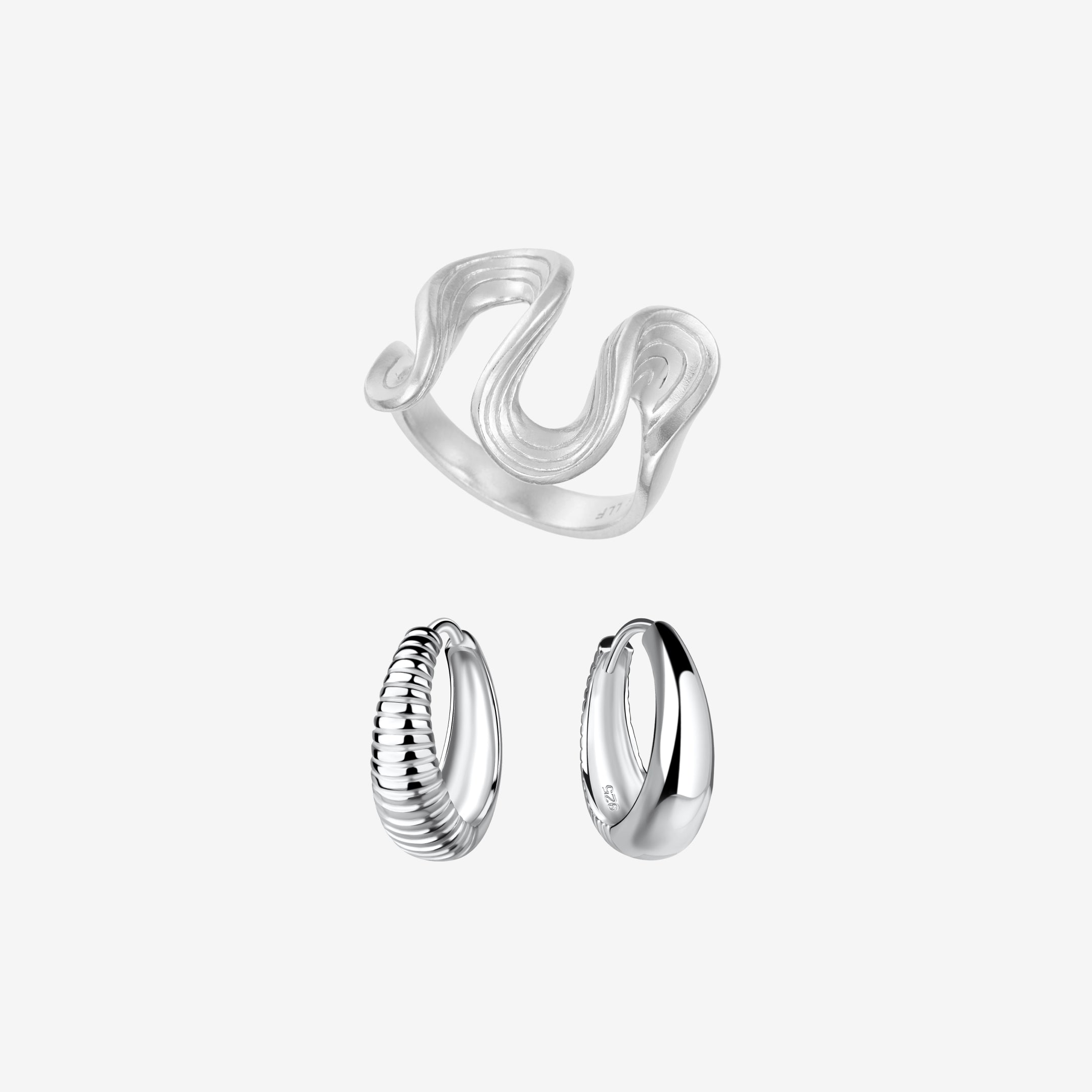 Twisted Wave Huggie Hoop Set