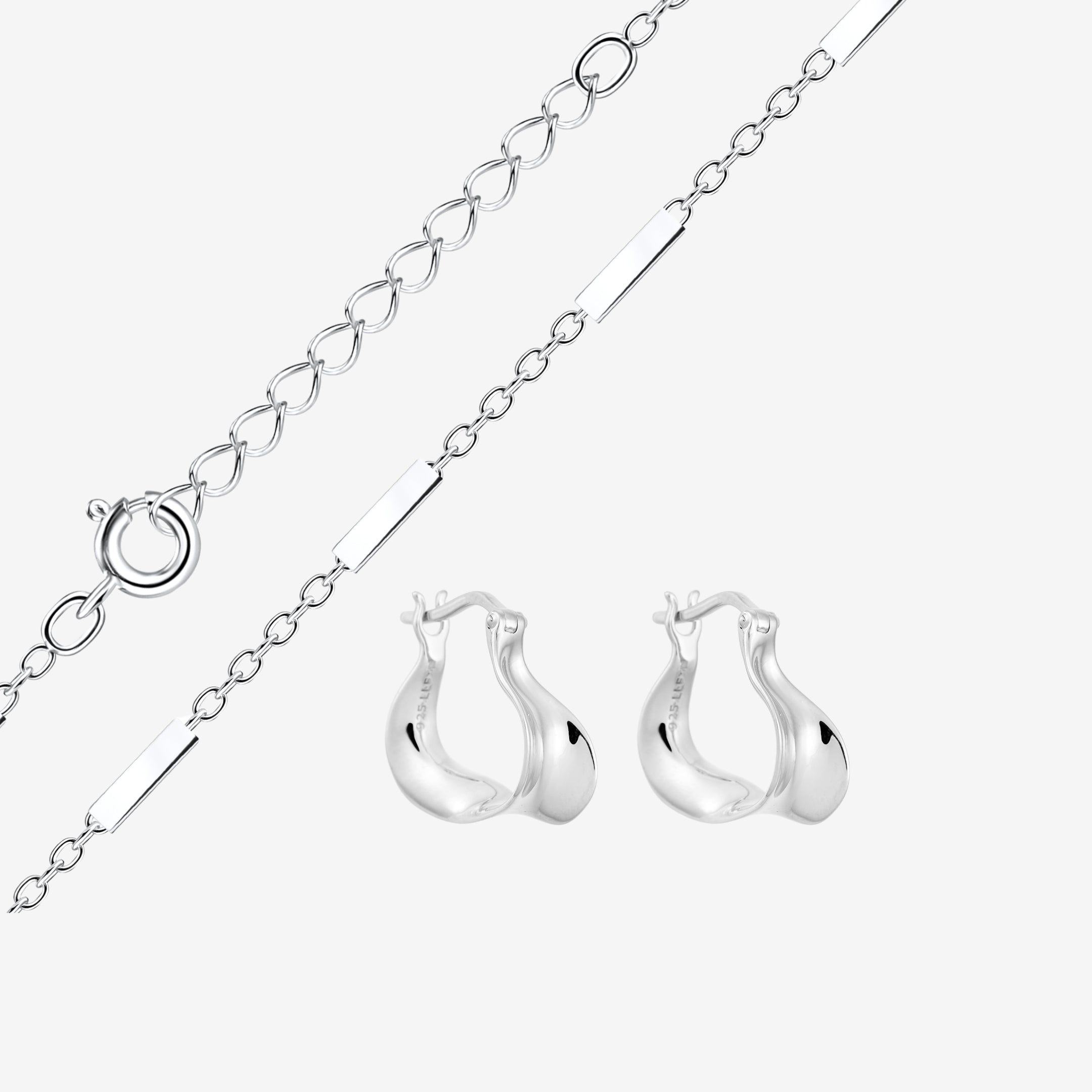 Vågring och kabel i silverfärgat set