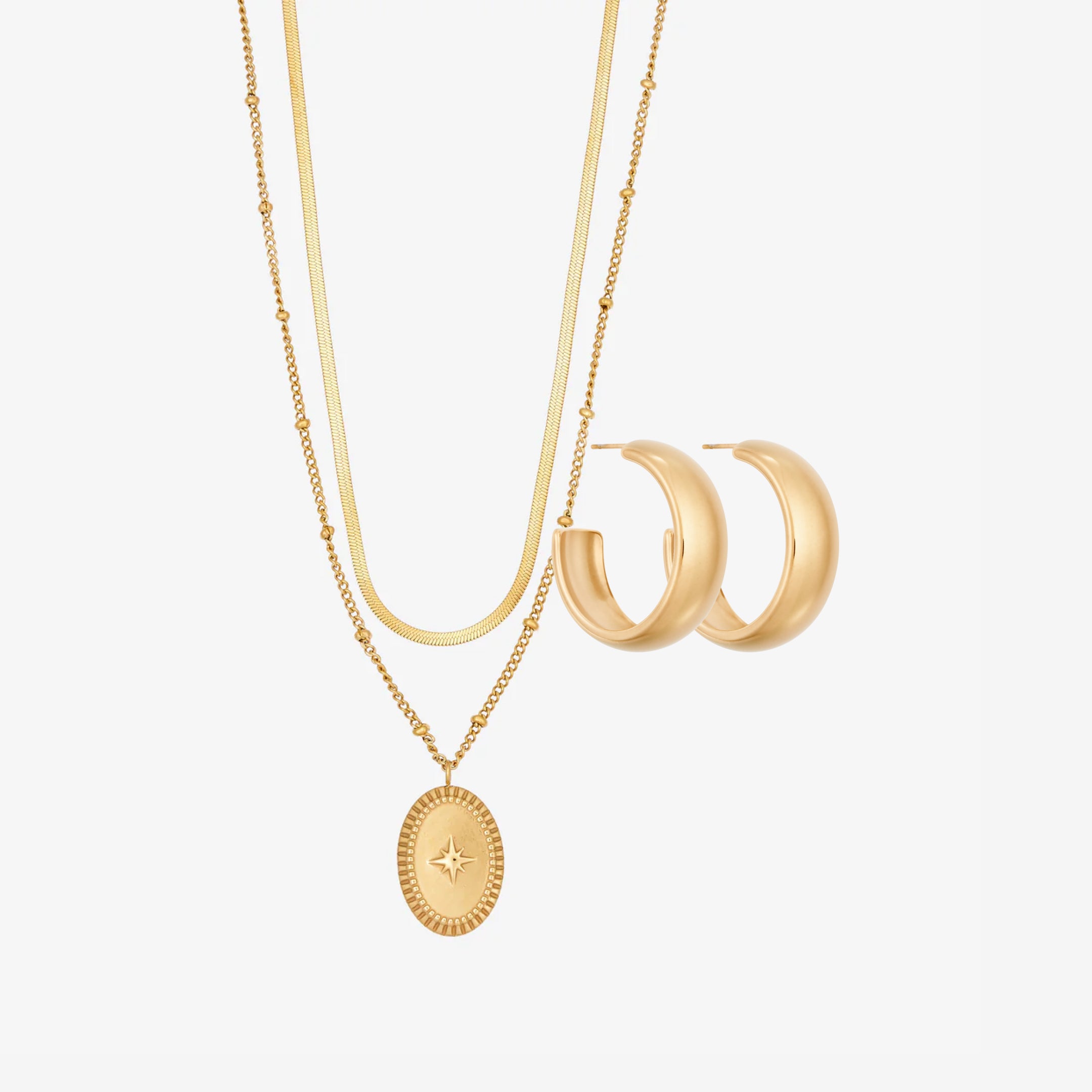 Chunky Hoop Dubbelhalsbandsset: 1 örhänge och 1 halsband