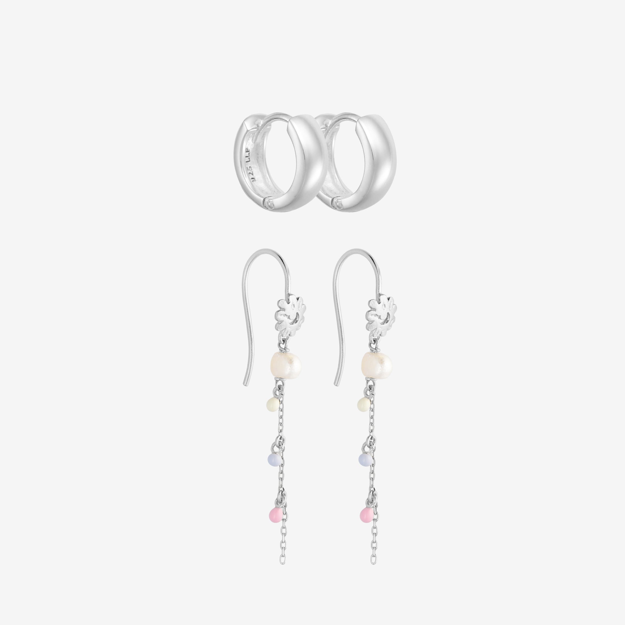 Silverpastellfärgade, grova ringar i set: 2 örhängen