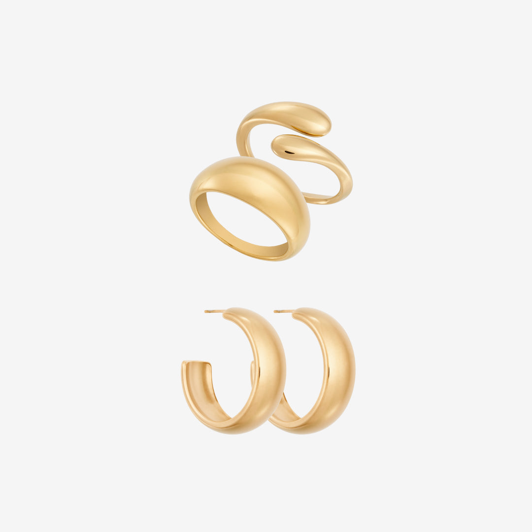 Klassiskt Chunky-set: 2 ringar och 1 örhänge