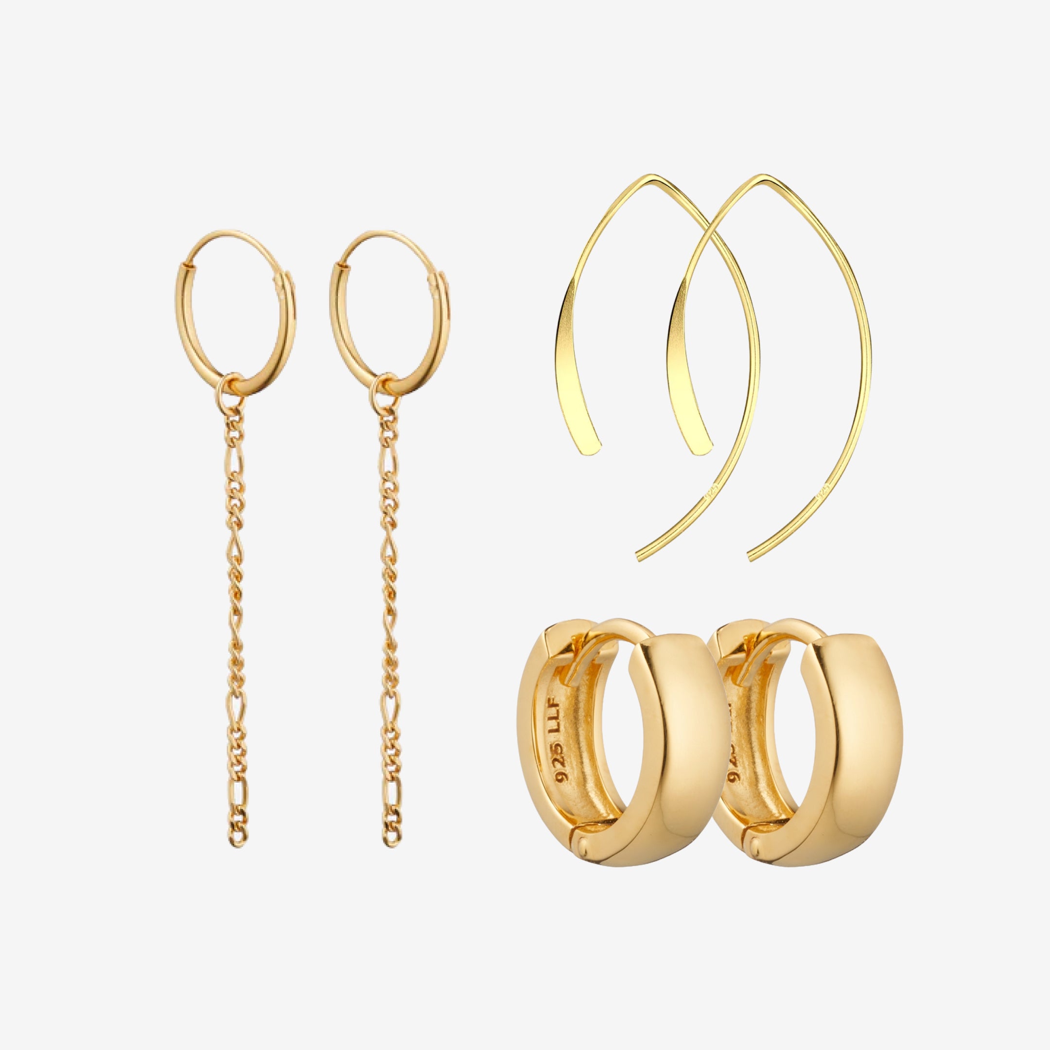 Set med böjda och grova örhängen: 3 örhängen