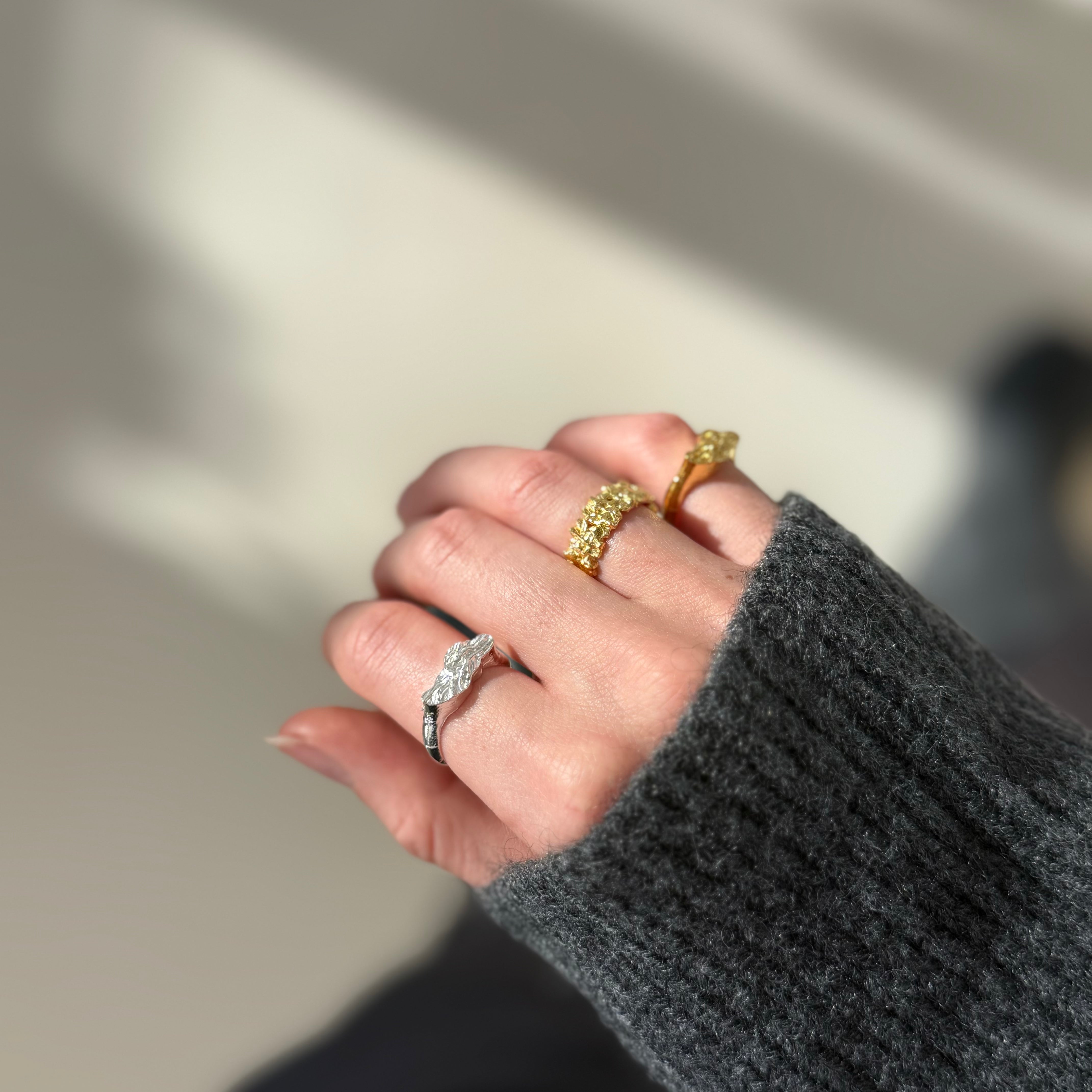 Magma Rock Ring 18K Guldbelag og Flad Magma Ring 