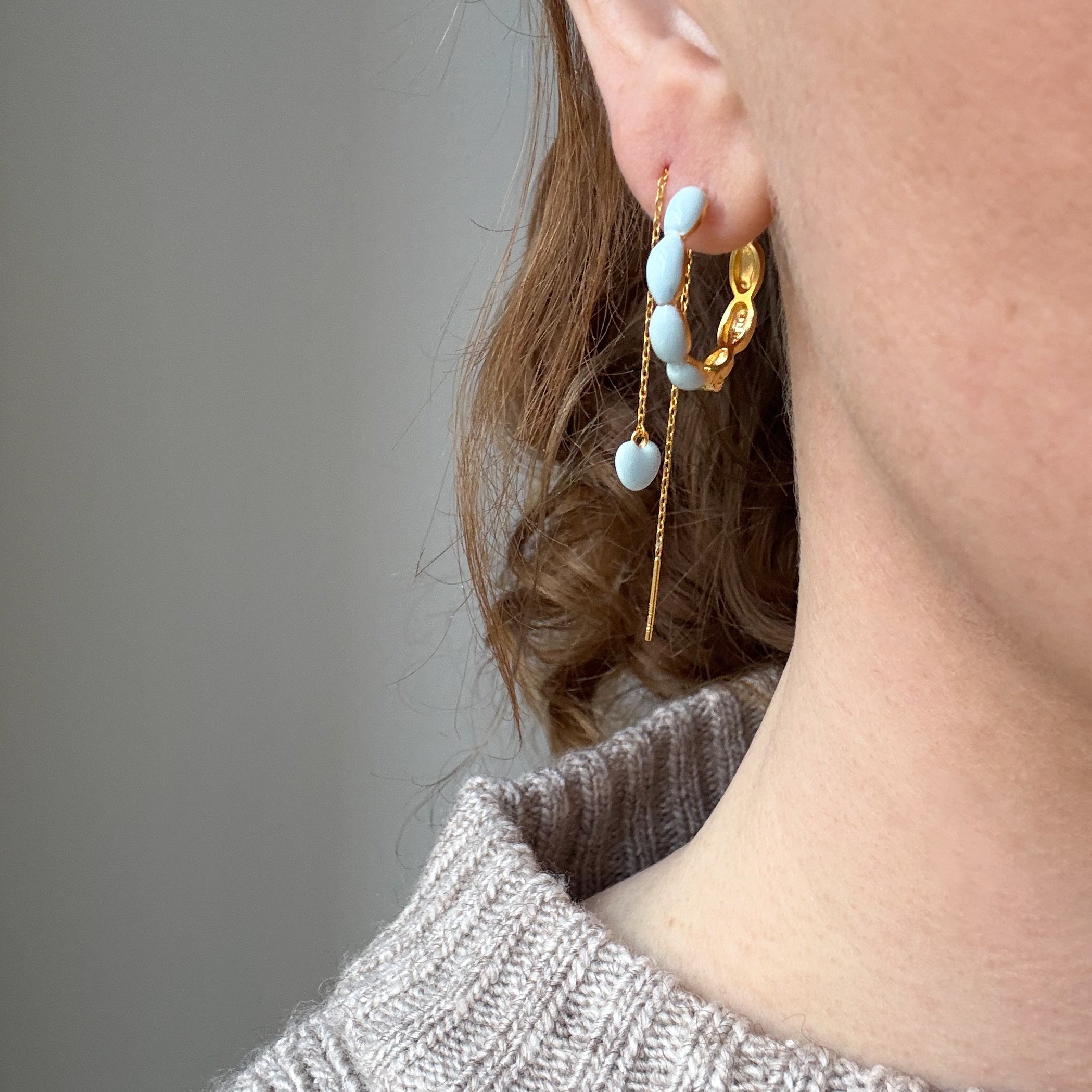 Blå Hjärtkedja Örhänge Förgyllt