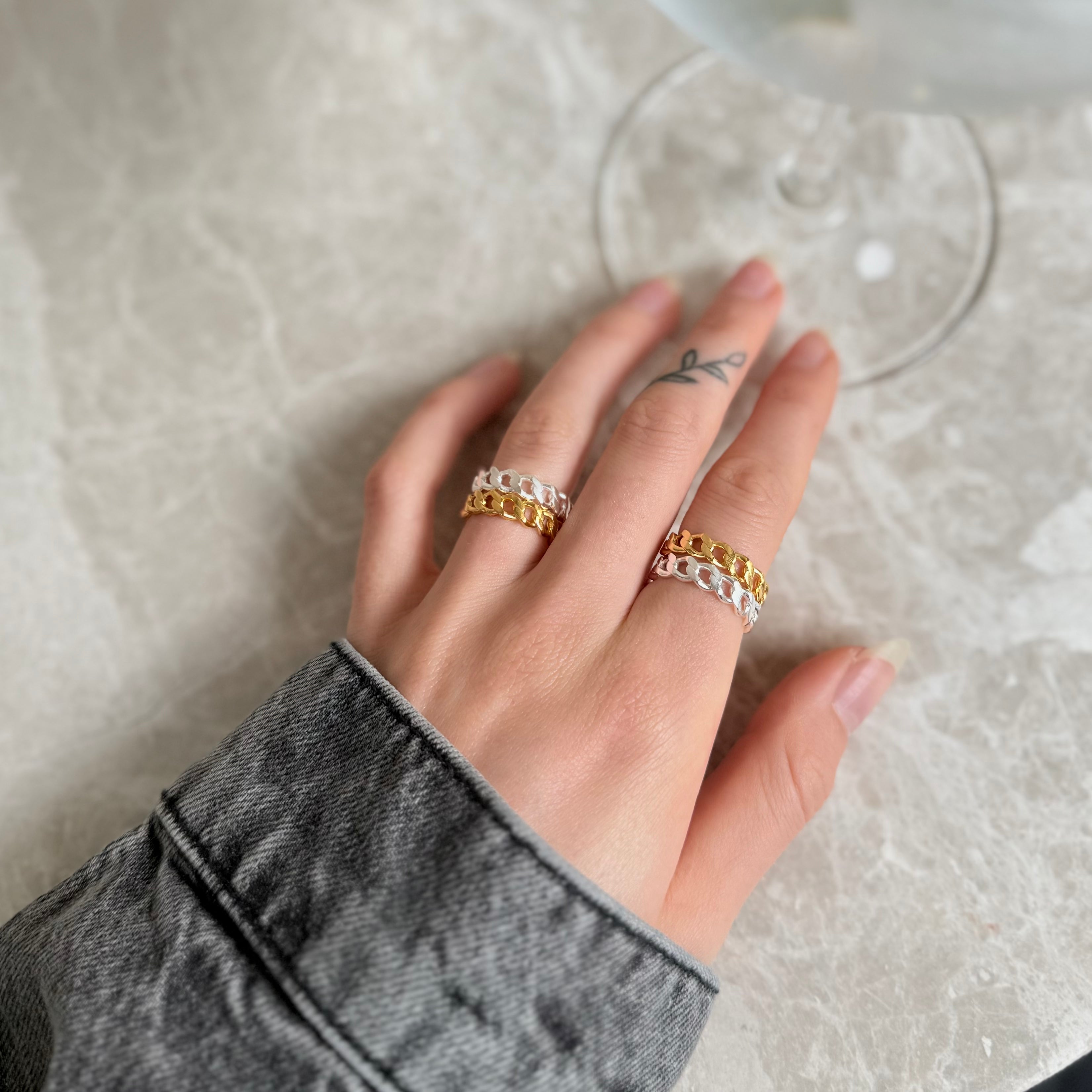 Guldbelagt og sølv panser ringe