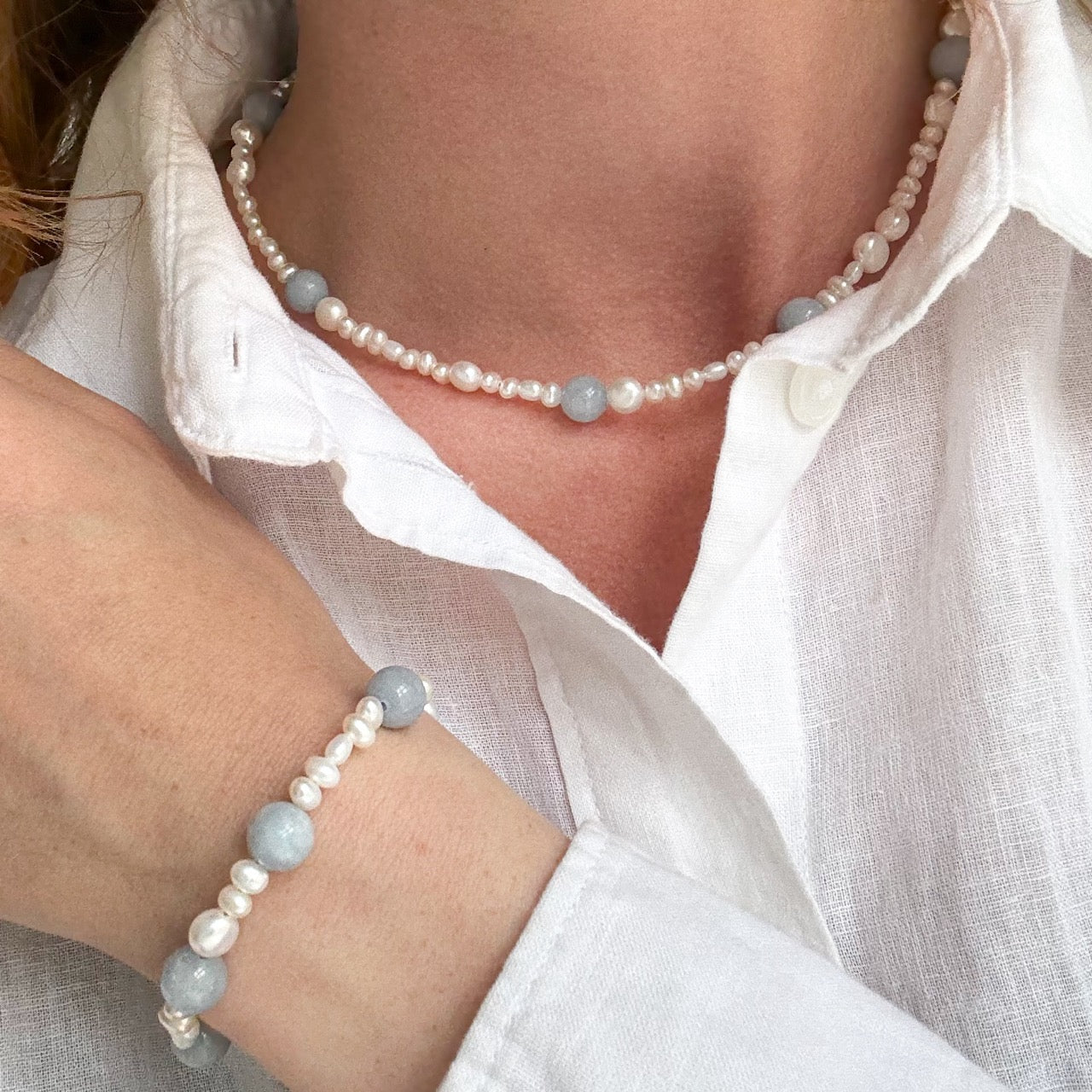 Halsband med marint sötvattenspärlor