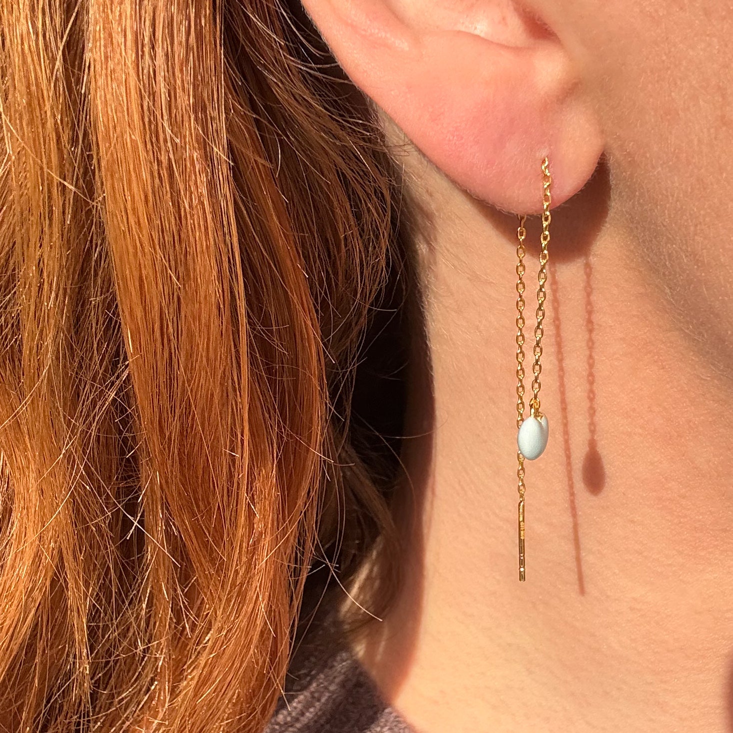 Blå Hjärtkedja Örhänge Förgyllt