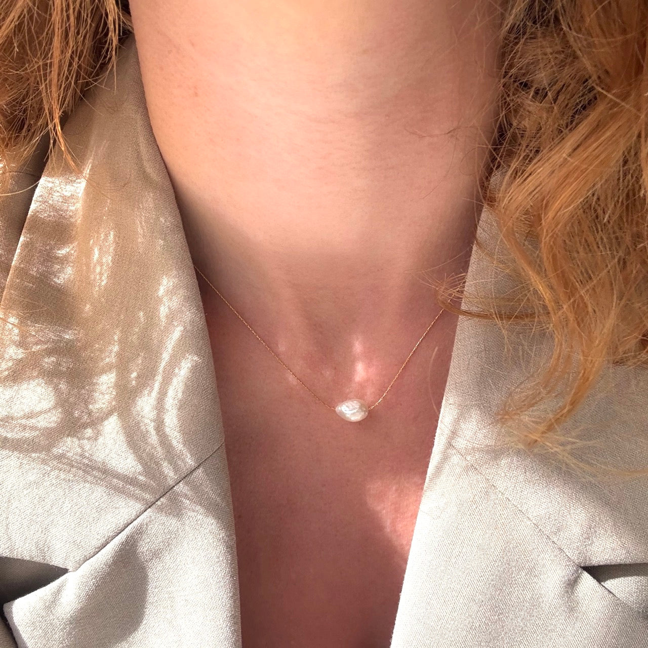 Halskæde med stort perle vedhæng 