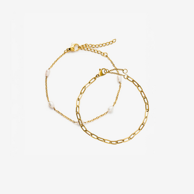 Perle Paperclip Armbånd Sæt i guld