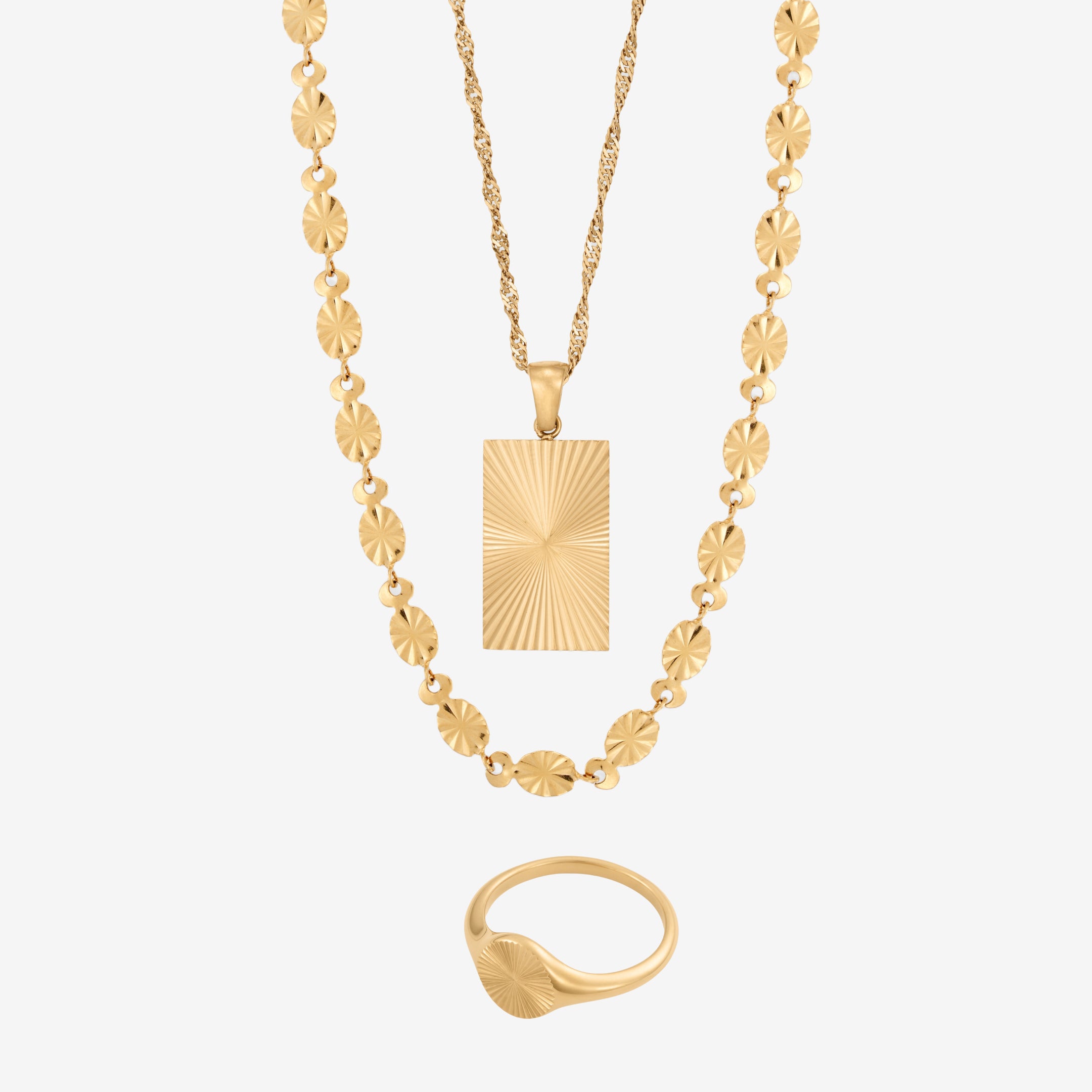 Solnedgång: 2 halsband och 1 ring