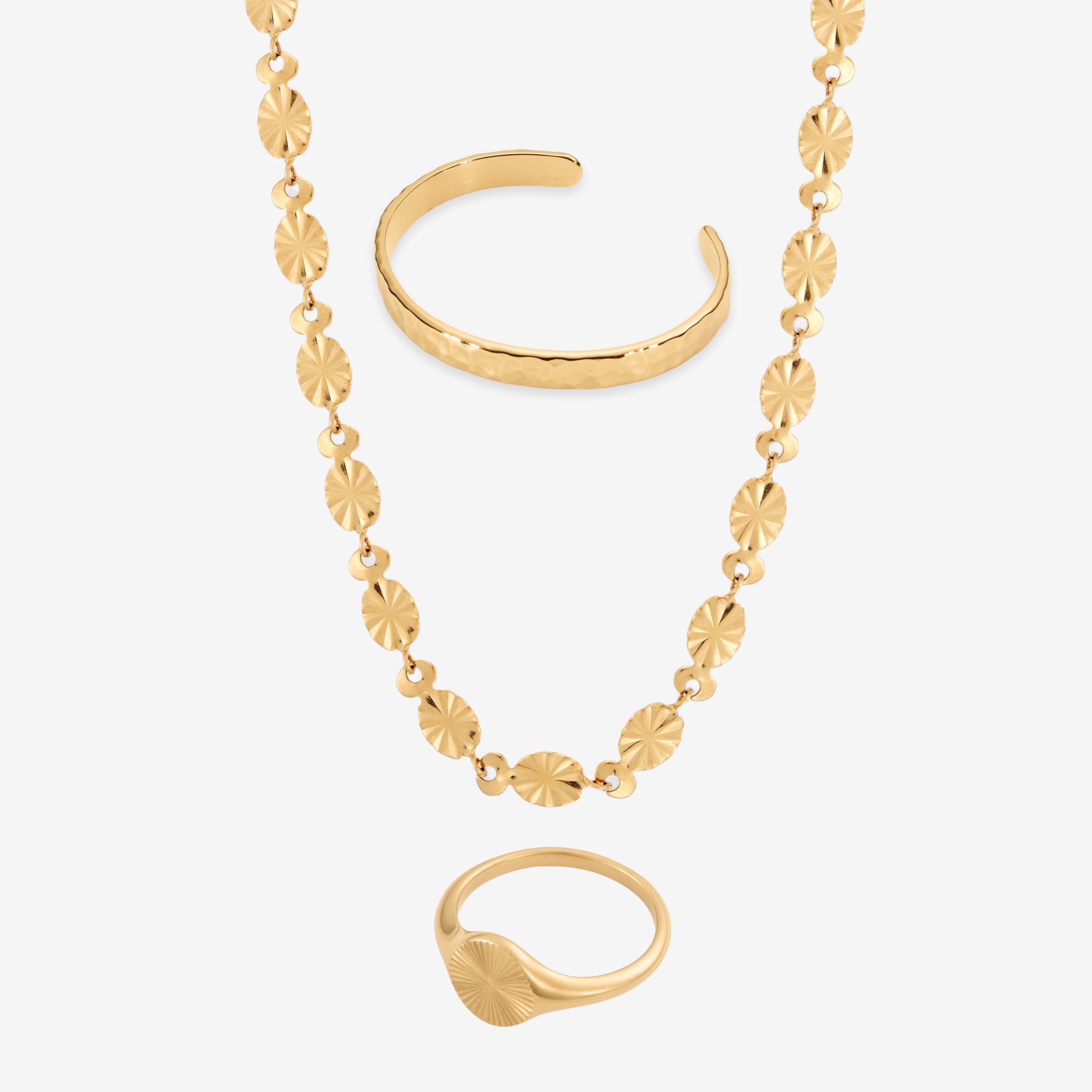 Sol- och armbandsset: 1 halsband, 1 ring och 1 armband