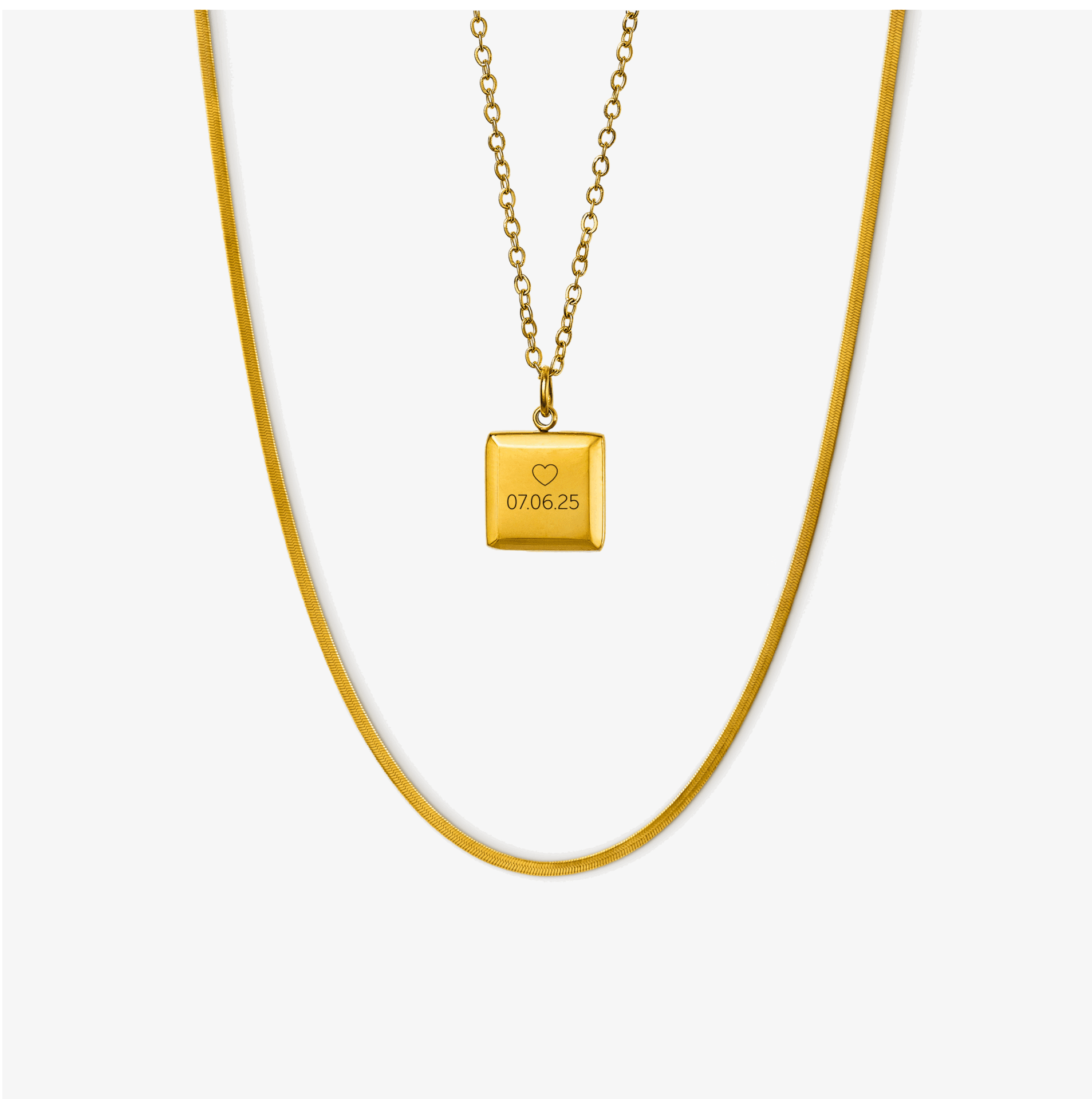 Fyrkantigt halsband med gravyr och platt orm 2mm set