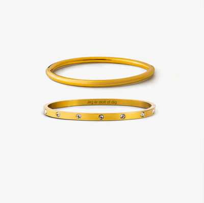 Classic Krystal Dot Armbånd m. indgravering & Rund Bangle Sæt