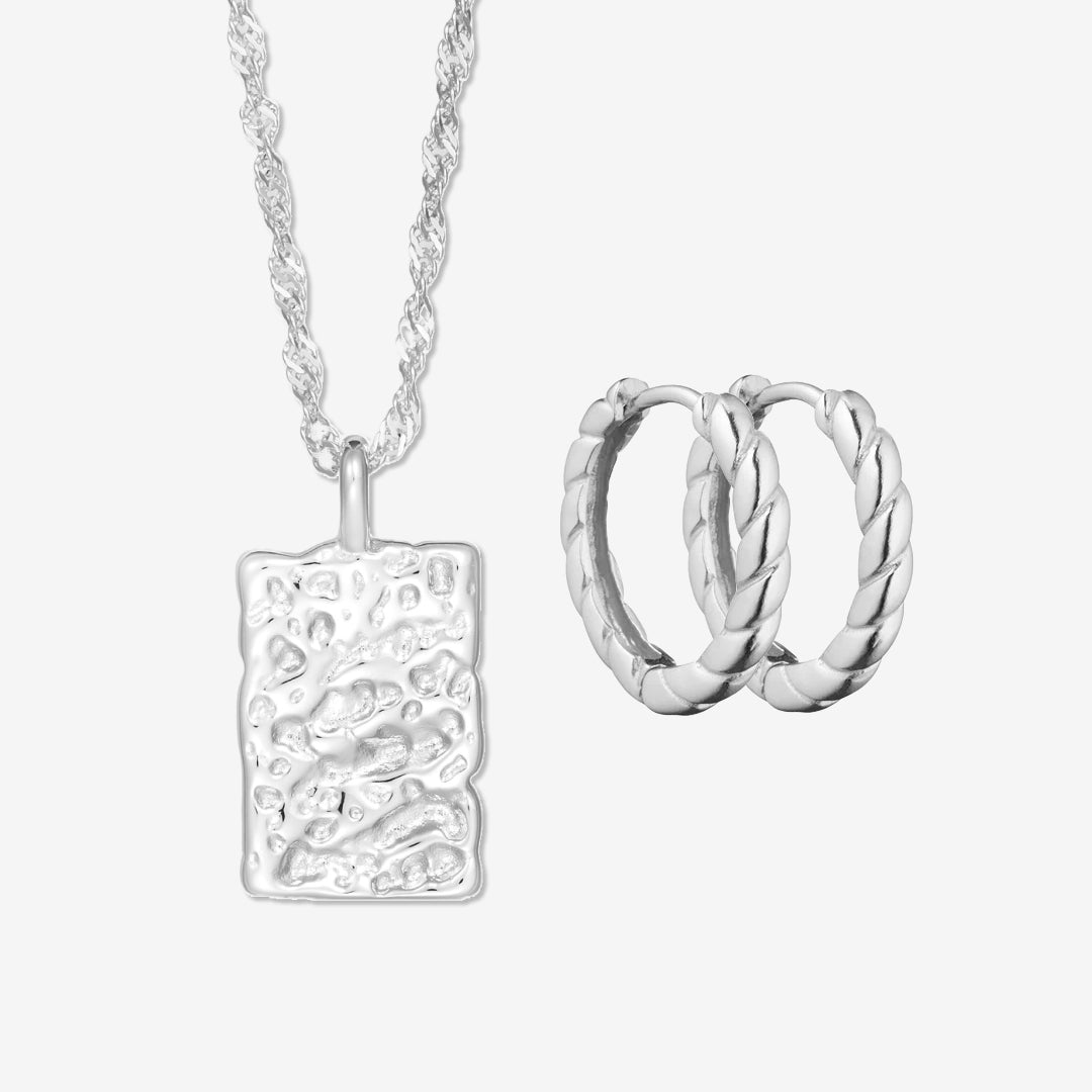 Hammered Twist-set: 1 örhänge och 1 halsband