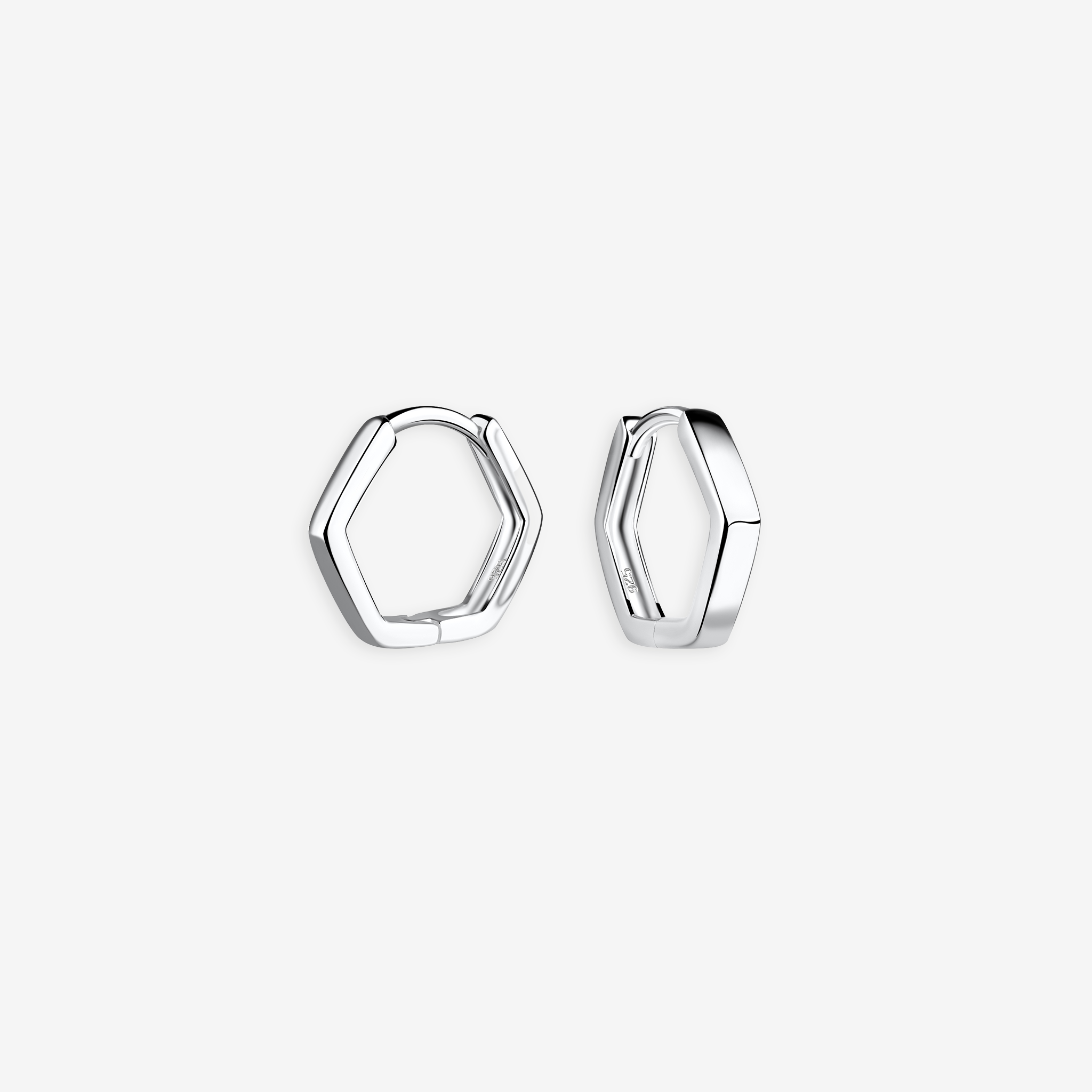 Hexagon Hoop Øreringe Sølv