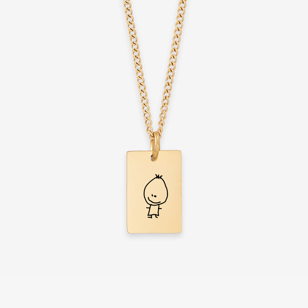 Graverat Stickman Rektangulärt Halsband med Platta