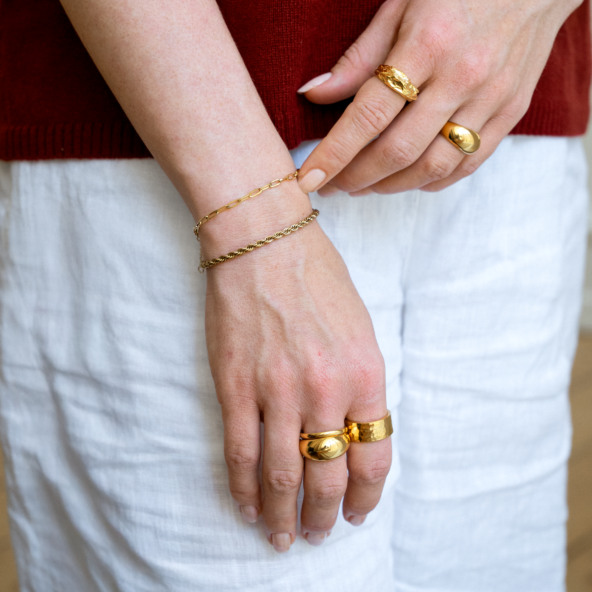 Hamrad Chunky Ring Förgylld med Gravyr